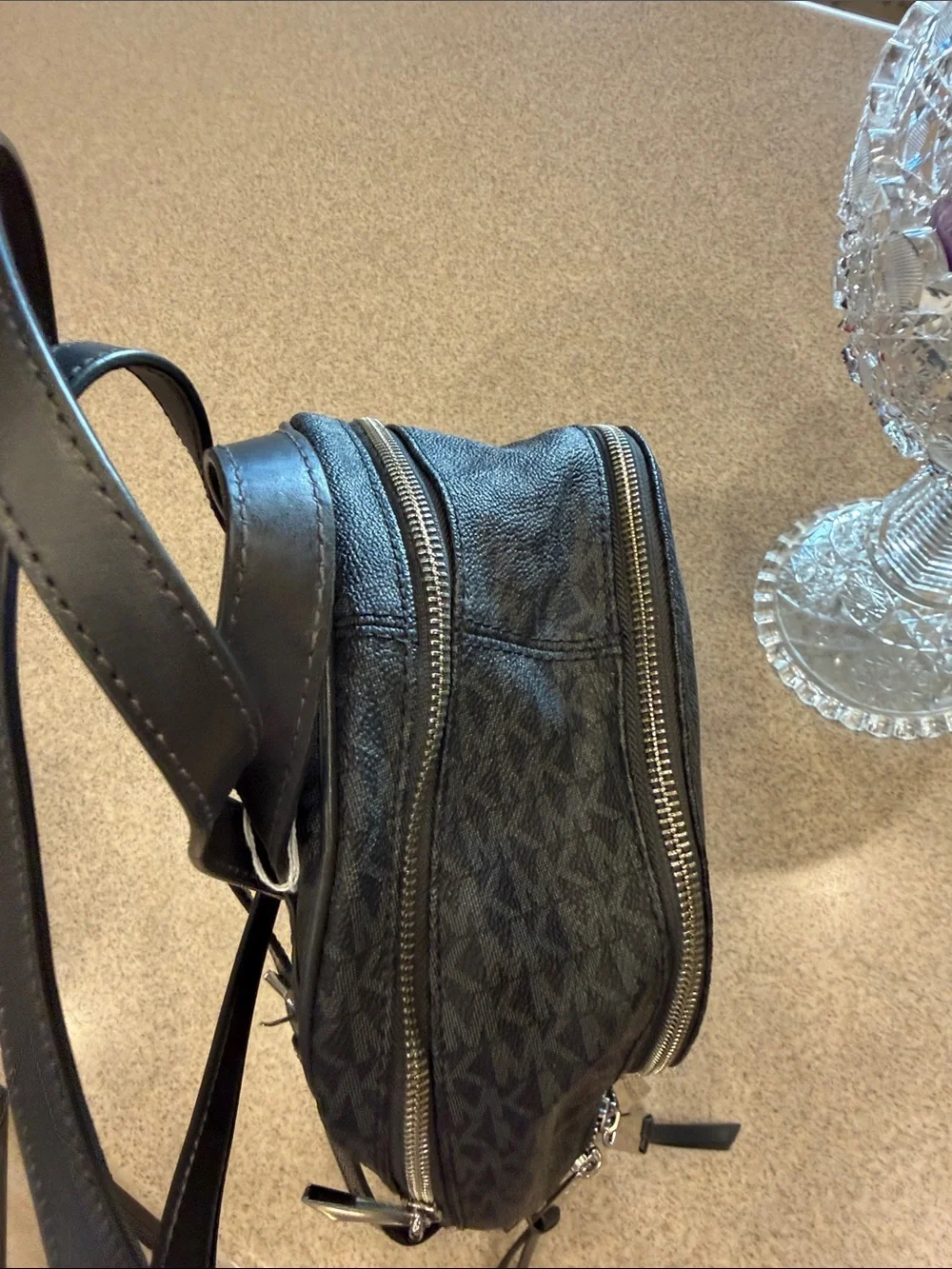 Michael Kors Black Logo Zip-Front Backpack Unisex
